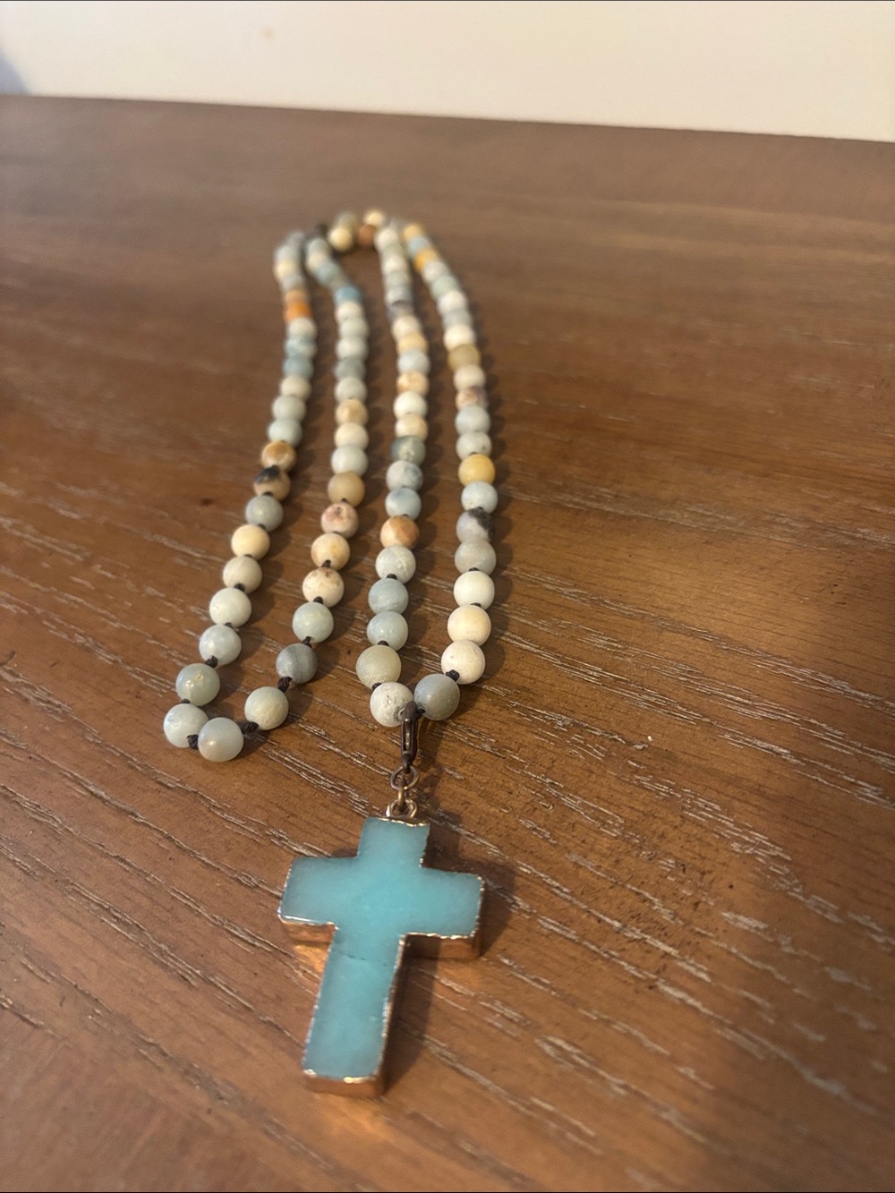 Amazonite Beaded Necklace with Turquoise Cross Pendant